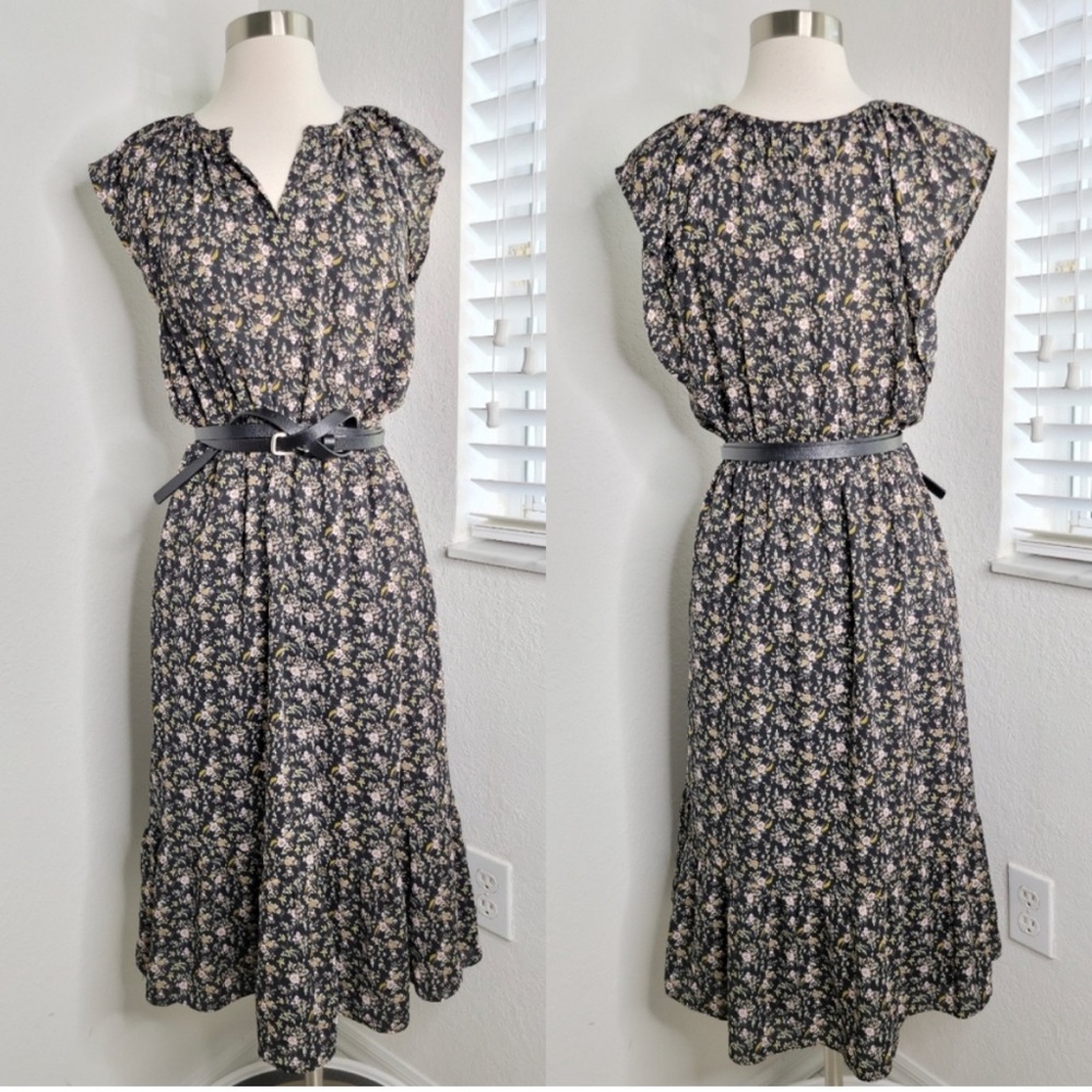 J. CREW Superbloom Floral Prairie Midi Dress In Black Combo Size M